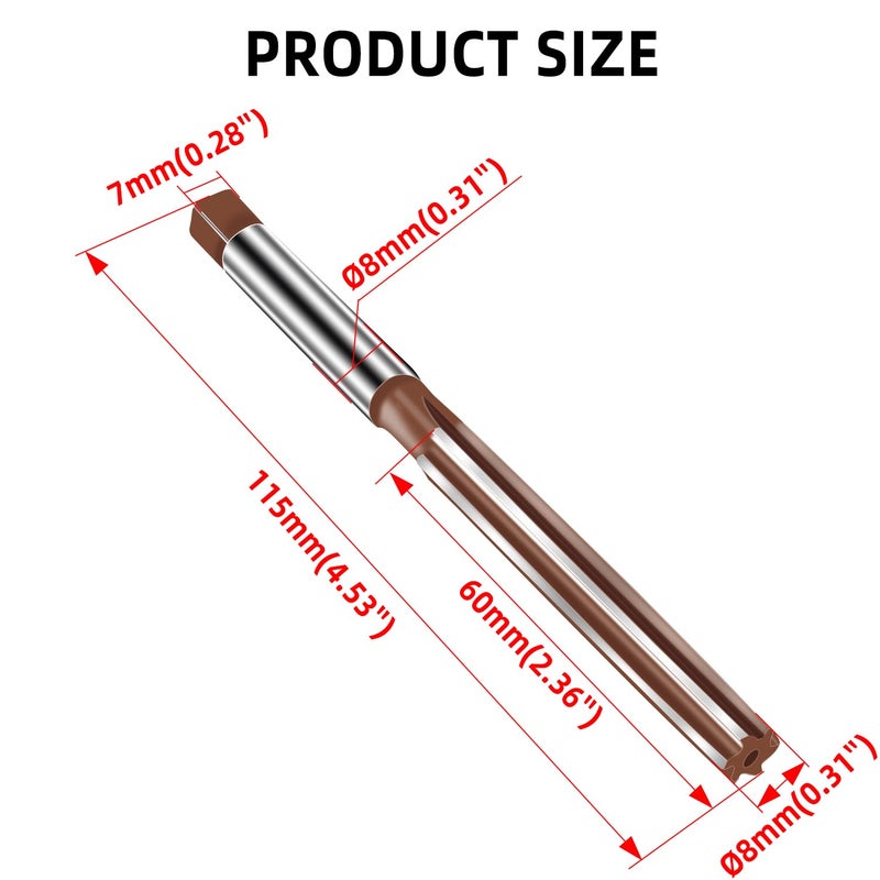 Aopin 1Pcs Alloy Tool Steel Manual Reamer 8mm (H7) Straight Groove Metal Reamer, Suitable for Expanding Holes, Removing Burrs, and Improving Hole Accuracy - Image 2